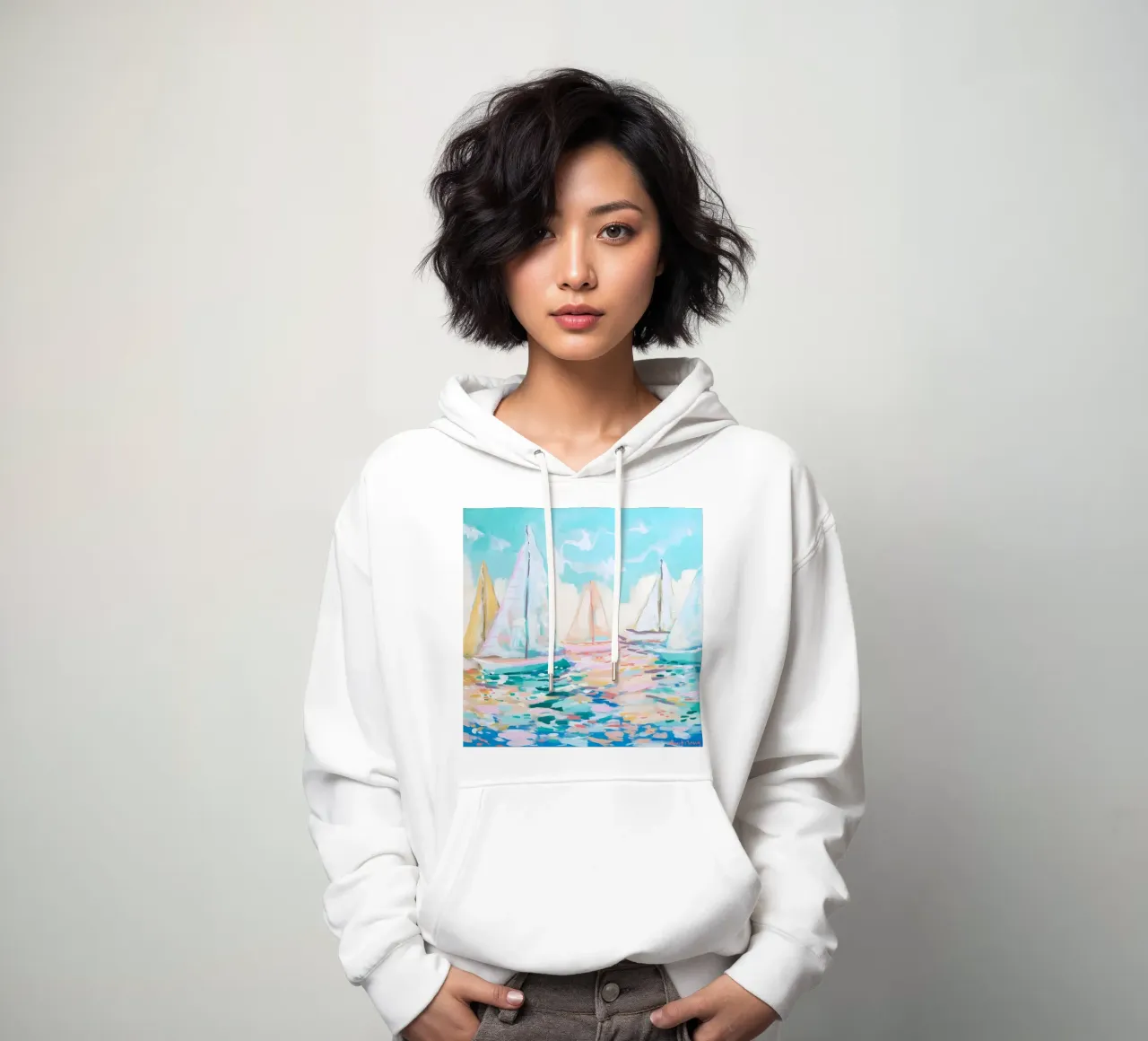 Jessica Mingo Sailboat Regatta Art Print - Impressionist Sea felpa con cappuccio da ClubArt