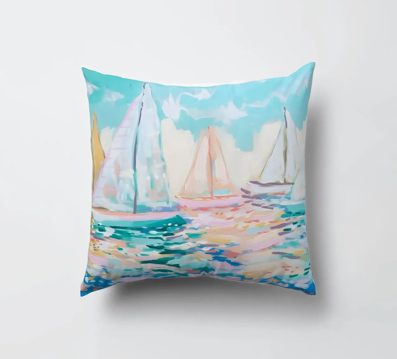 Jessica Mingo Sailboat Regatta Art Print - Impressionist Sea cuscino da ClubArt