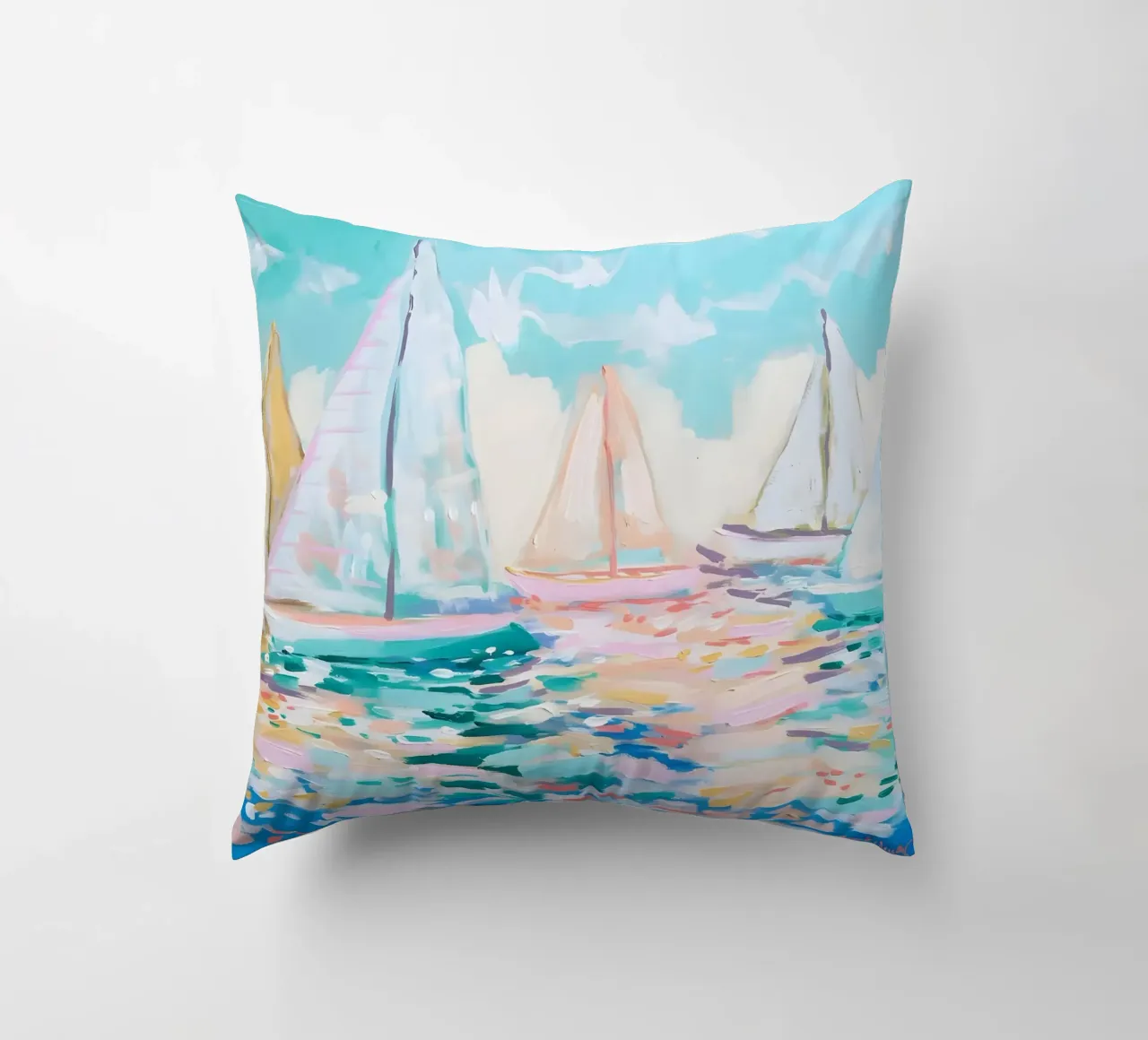 Jessica Mingo Sailboat Regatta Art Print - Impressionist Sea cuscino da ClubArt