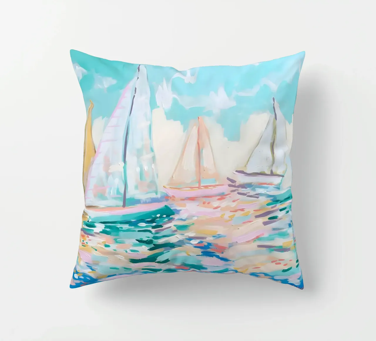 Jessica Mingo Sailboat Regatta Art Print - Impressionist Sea cuscino da ClubArt