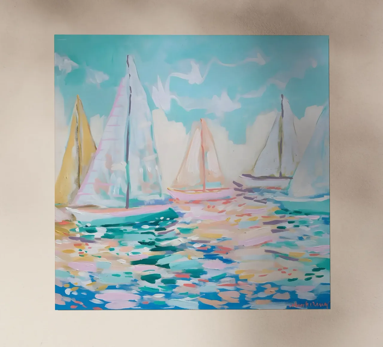 Jessica Mingo Sailboat Regatta Art Print - Impressionist Sea pellicola backlit da ClubArt