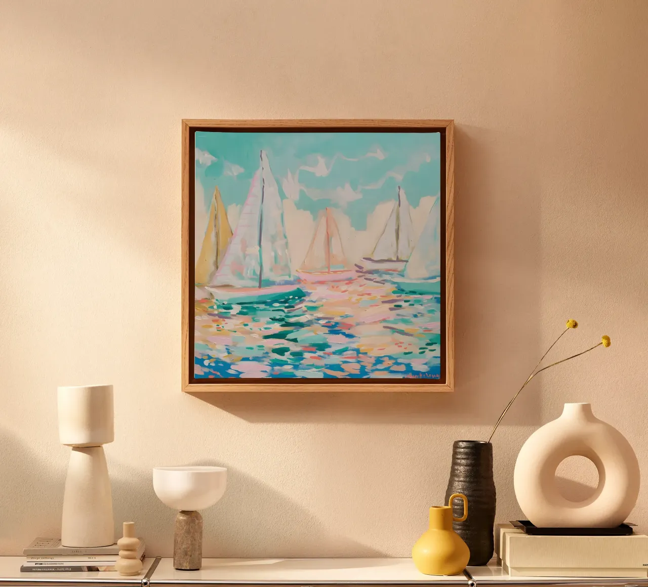 Jessica Mingo Zeilboot Regatta Kunstdruk - Impressionistische Zee canvas met Baklijst van ClubArt
