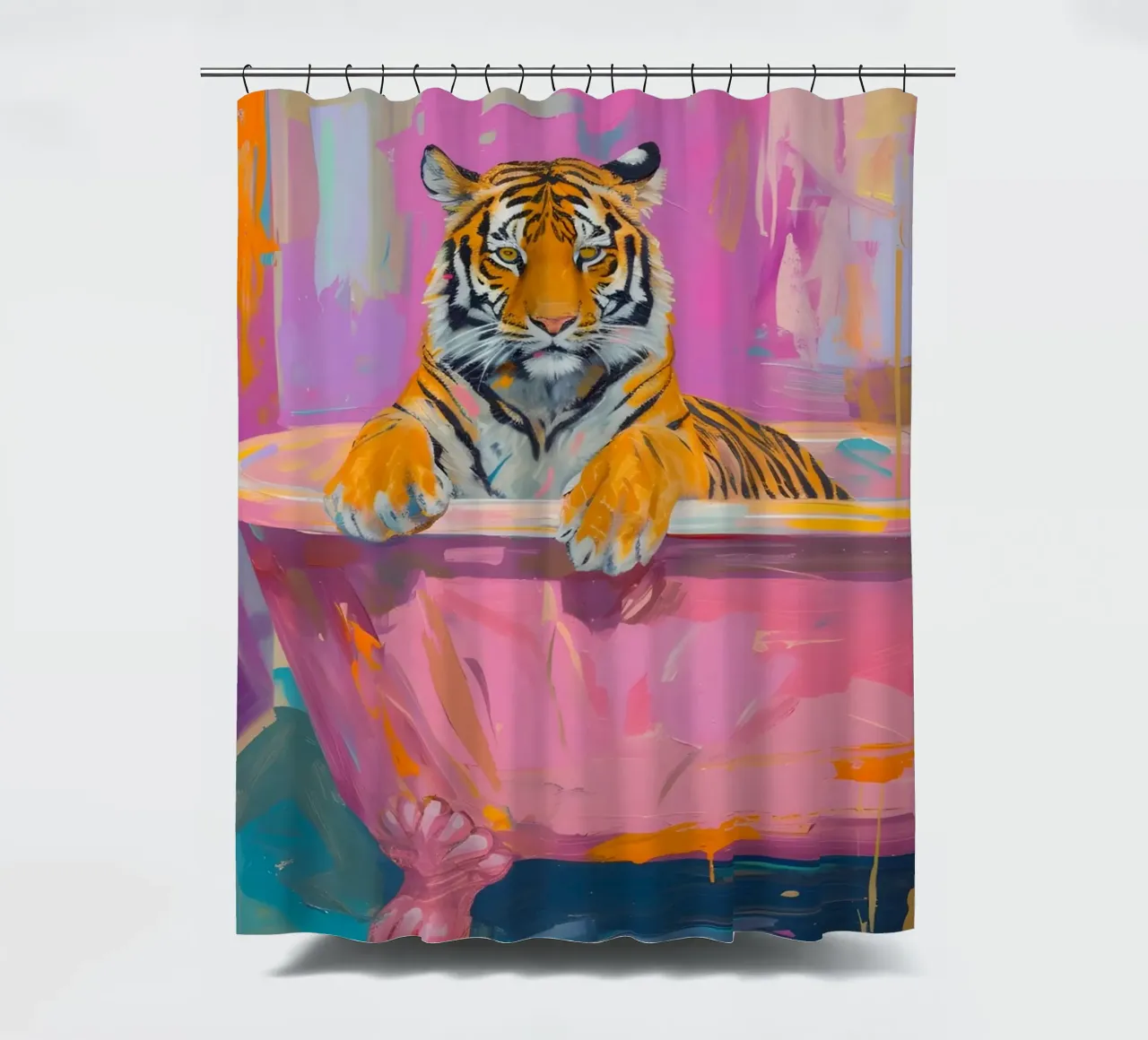 Speelse tijger in bad Pop Art Print - Vet dier douchegordijn van ClubArt