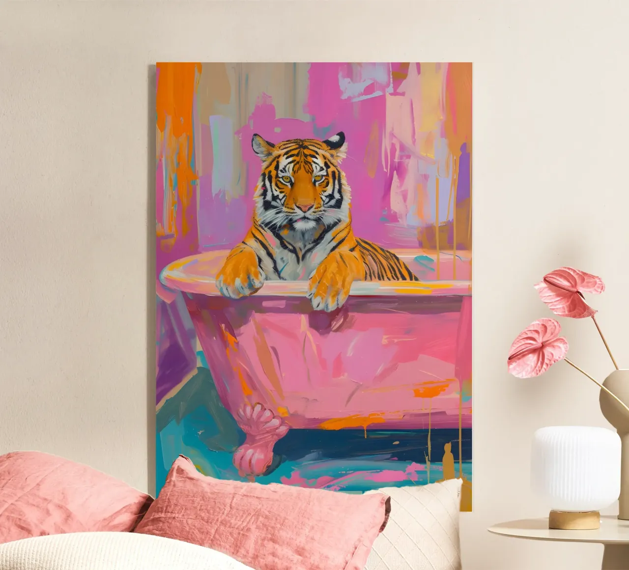 Speelse tijger in bad Pop Art Print - Vet dier acryl van ClubArt