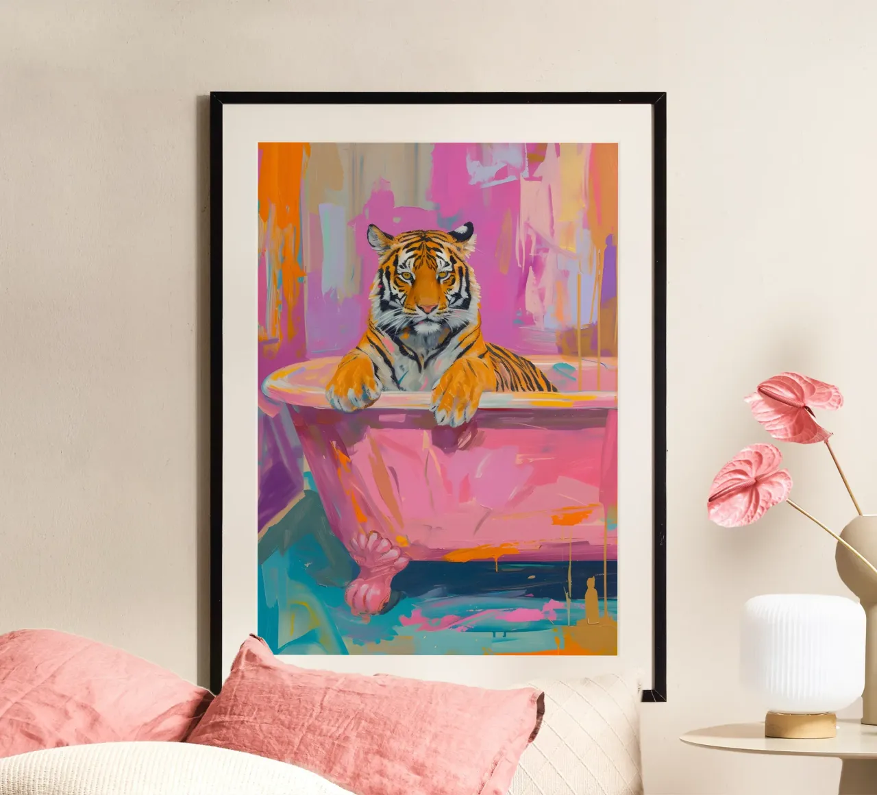 Speelse tijger in bad Pop Art Print - Vet dier hahnemühle van ClubArt