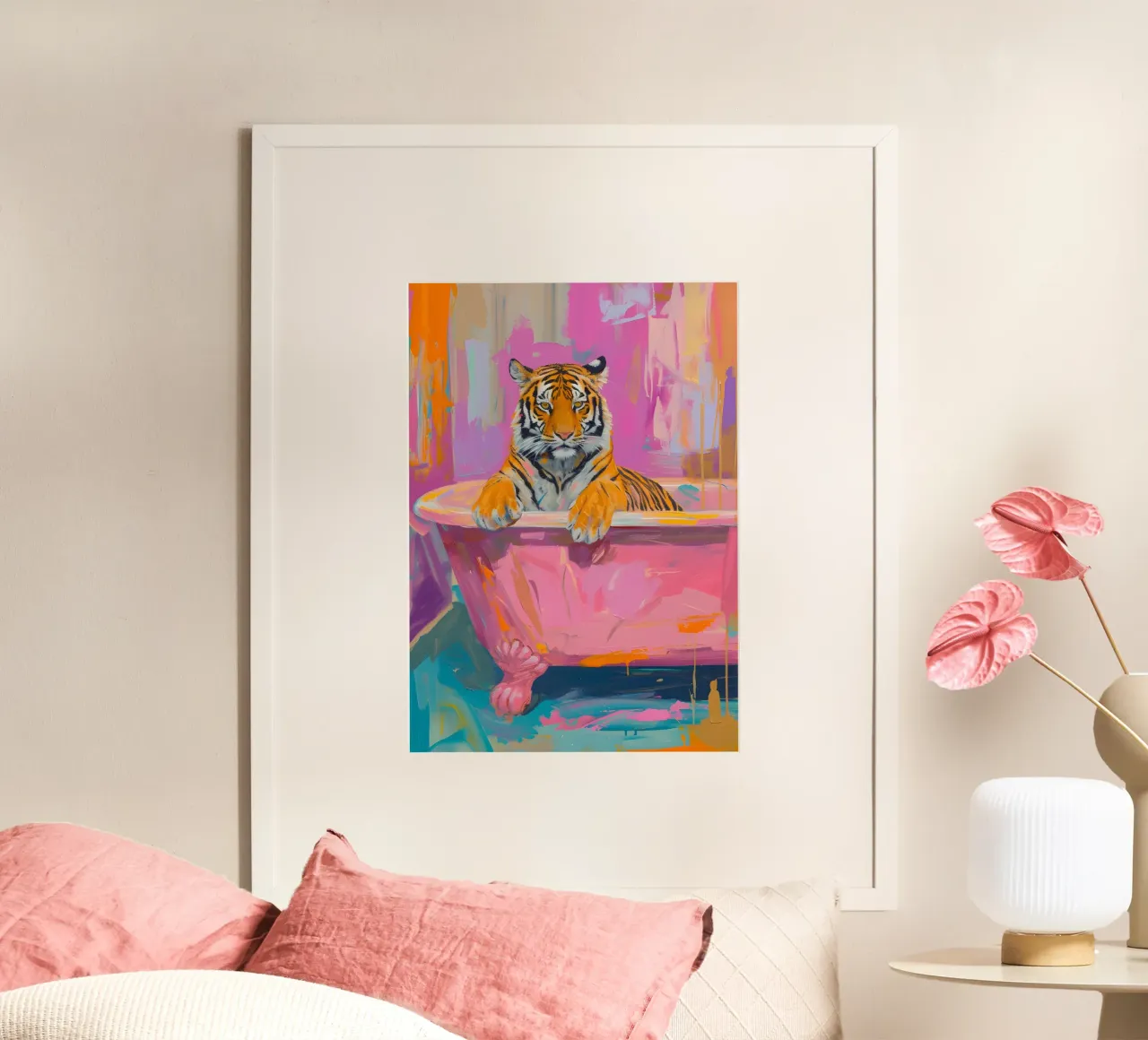 Speelse tijger in bad Pop Art Print - Vet dier hahnemühle van ClubArt