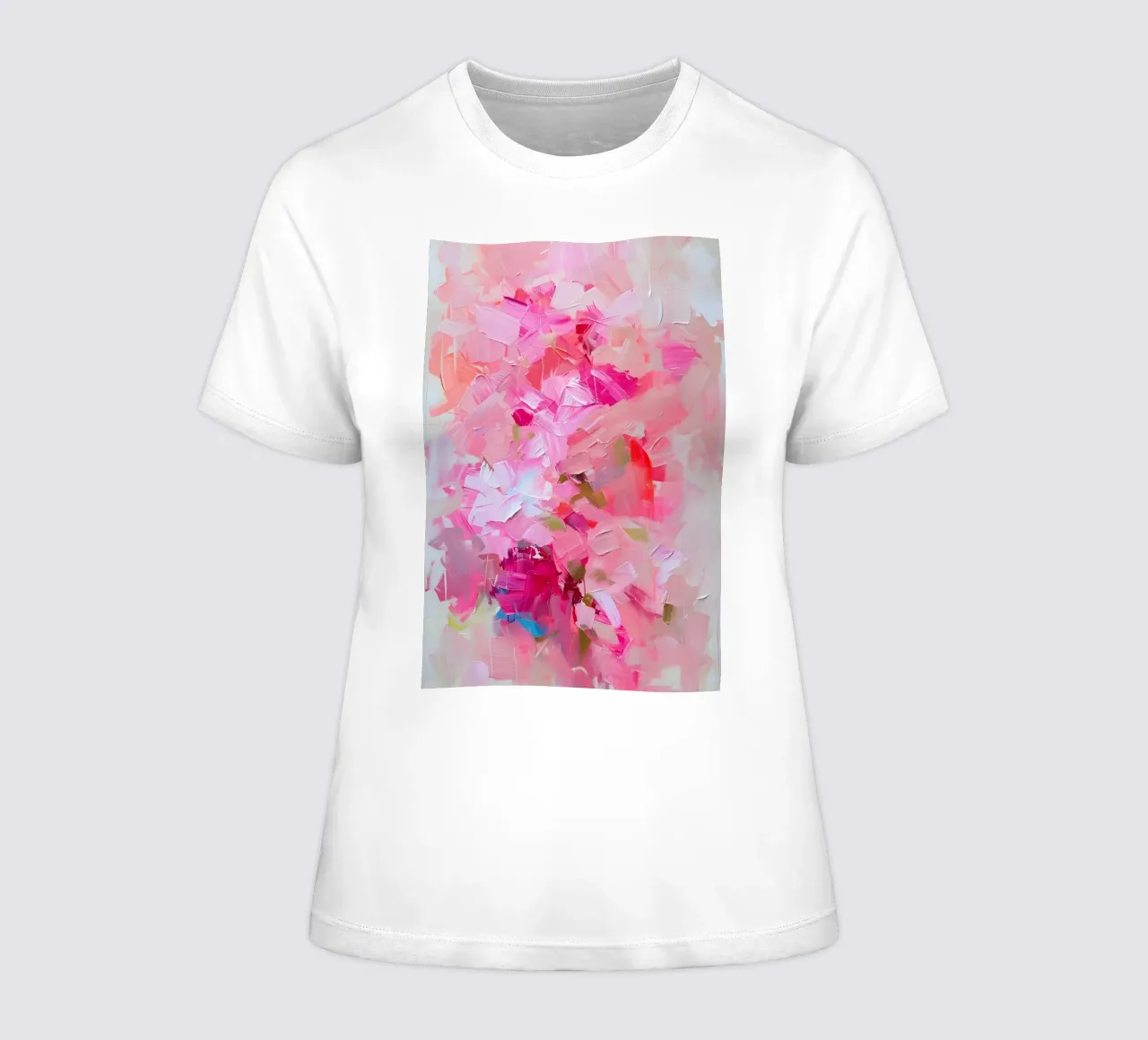 Pink Floral Abstract Impasto Art Print - Modern Bloom women's fitted t-shirt by ClubArt