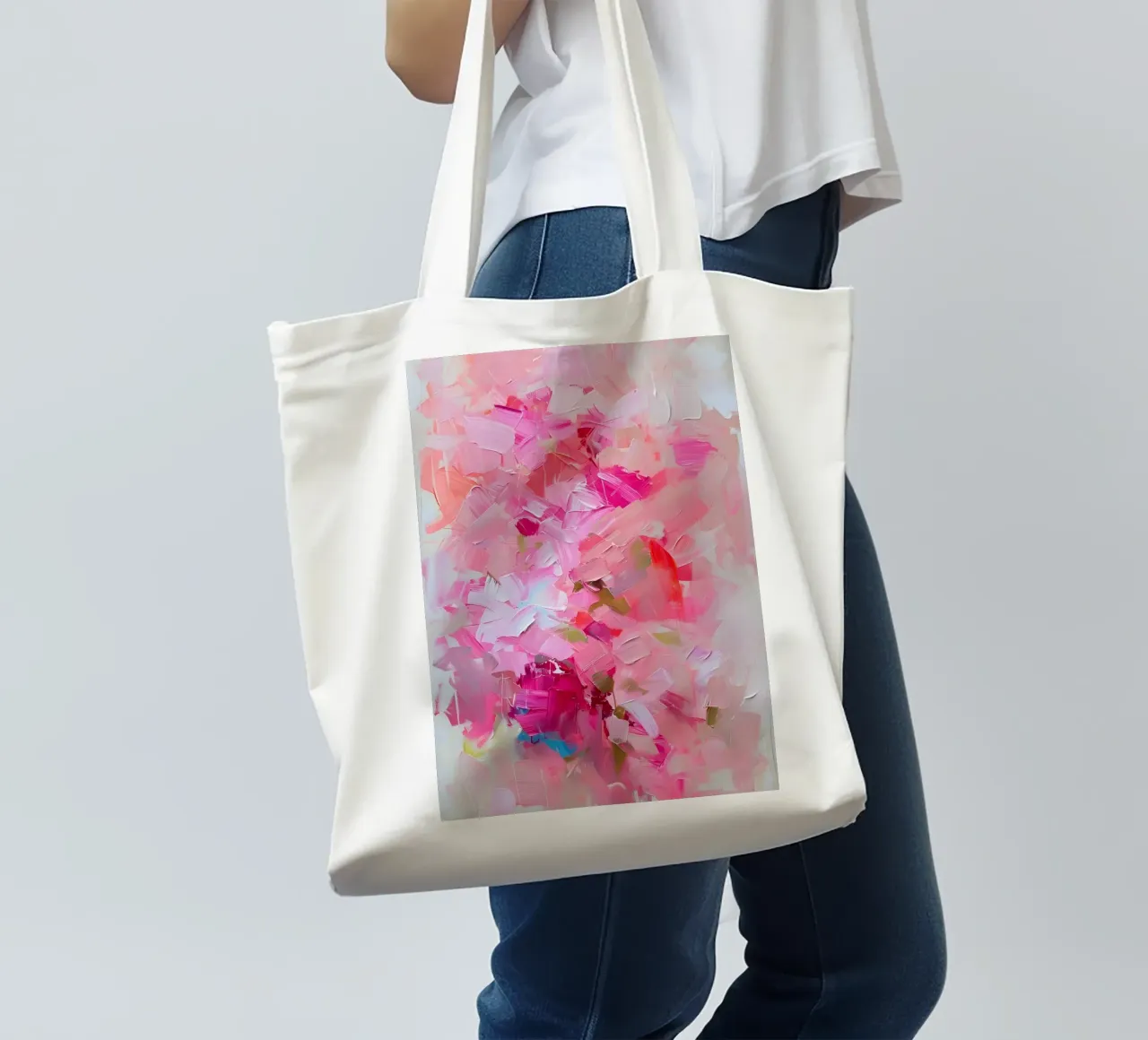 Stampa d'arte astratta floreale rosa - Modern Bloom borsa in juta da ClubArt