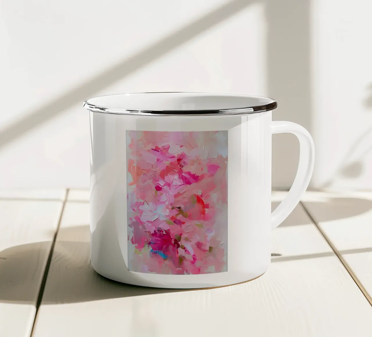 Roze Florale Abstracte Impasto Kunstdruk - Modern Bloom emaille mok van ClubArt
