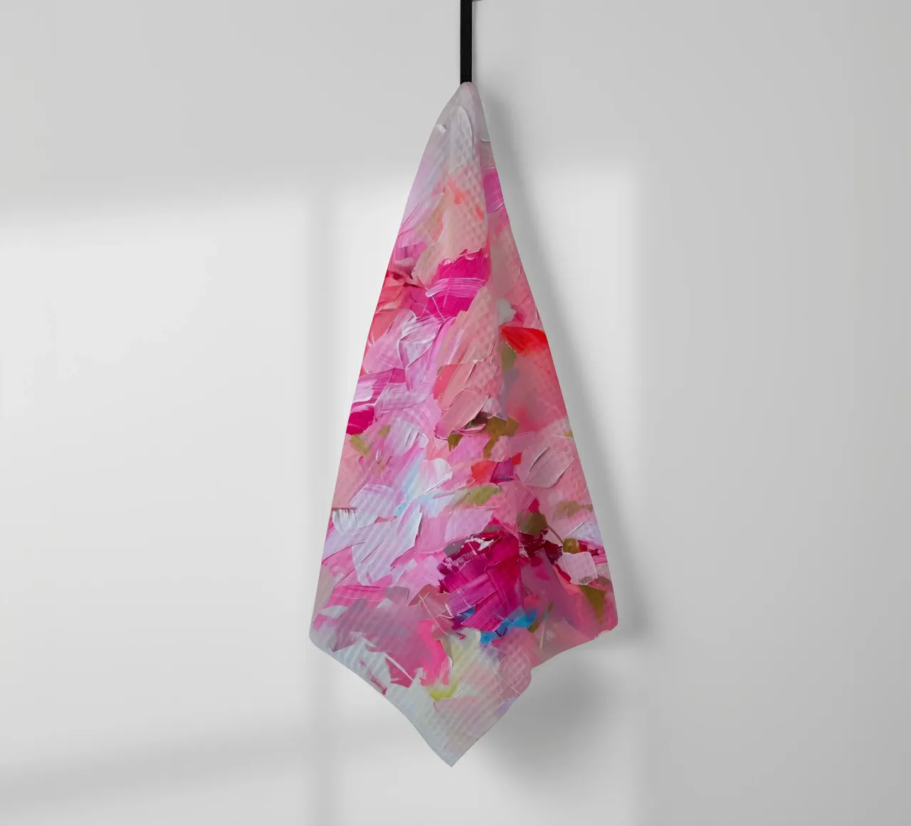 Roze Florale Abstracte Impasto Kunstdruk - Modern Bloom theedoek van ClubArt