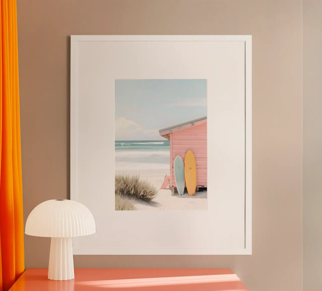 Roze Strandhut Surf Shack Print - Kustesthetiek poster van ClubArt
