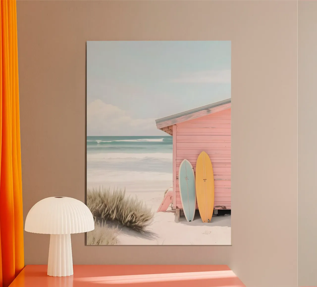 Roze Strandhut Surf Shack Print - Kustesthetiek poster van ClubArt