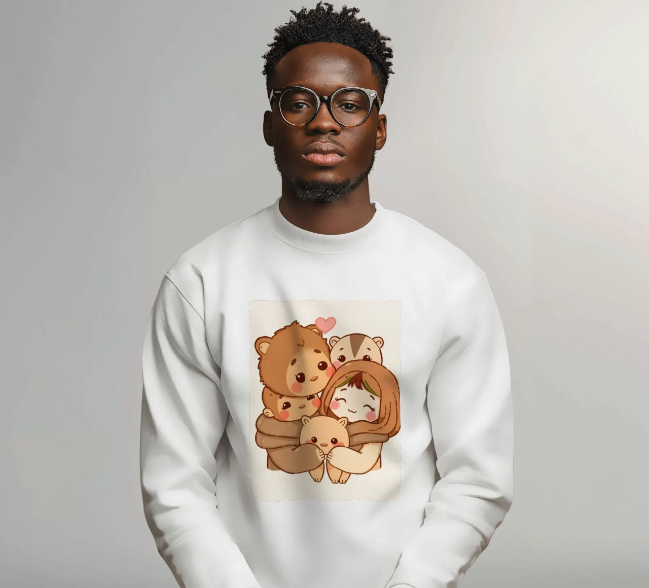 Familia de osos de dibujos animados disfrutando de un cálido abrazo sonriendo sudadera de DesignDoodle