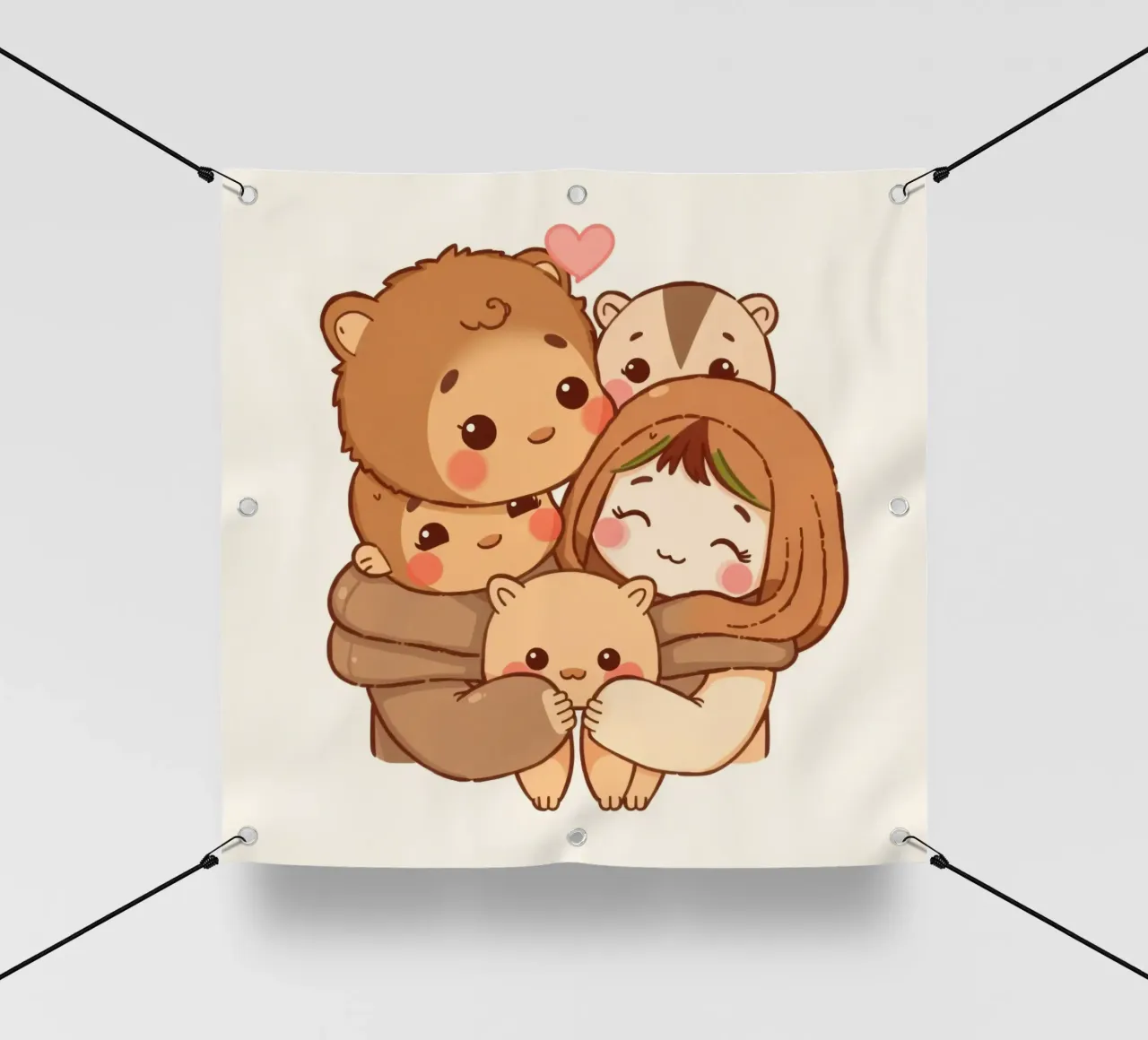 Famiglia di orsi dei cartoni animati che si gode un caldo abbraccio sorridendo telo in pvc da DesignDoodle