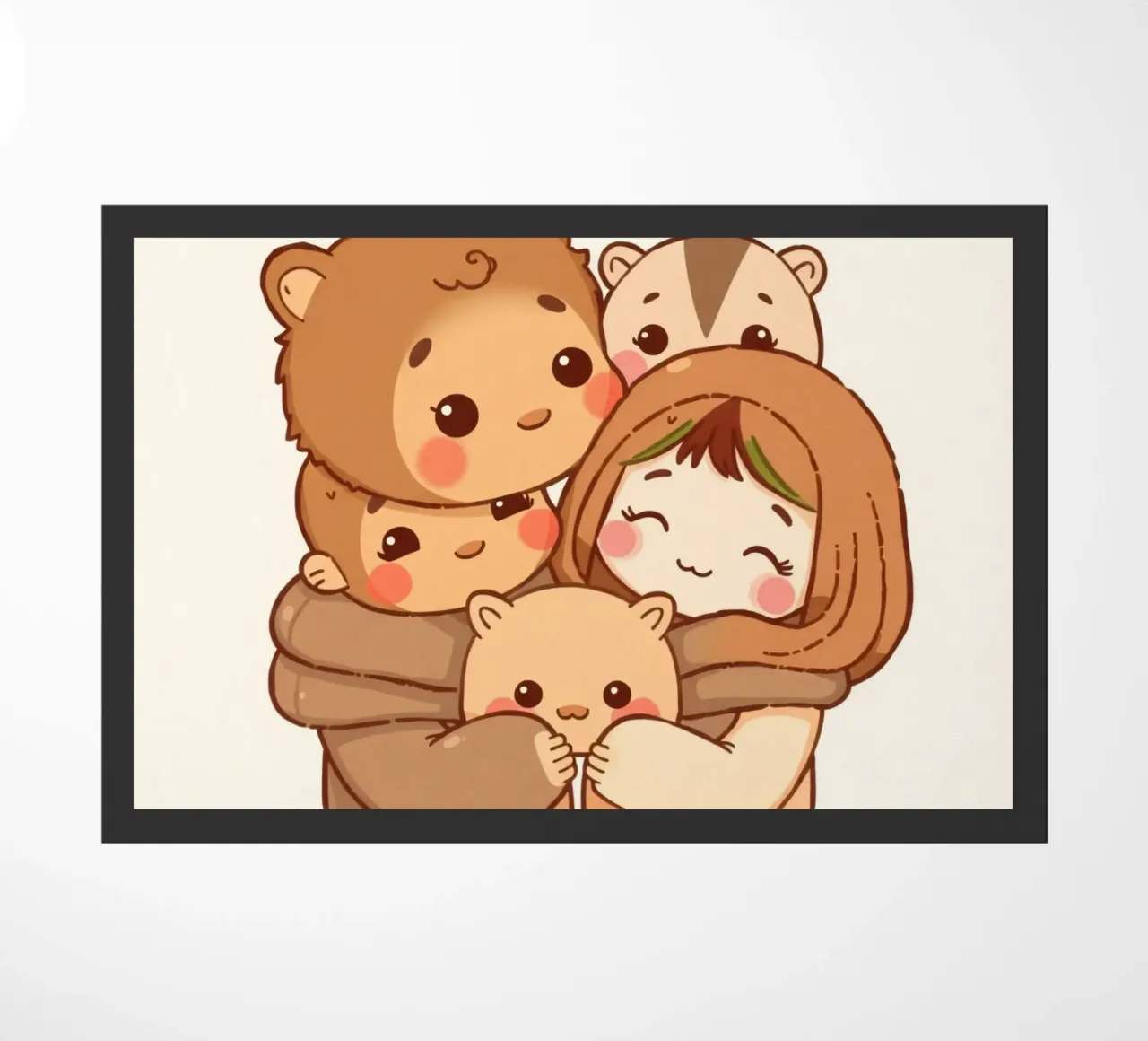 Famiglia di orsi dei cartoni animati che si gode un caldo abbraccio sorridendo zerbino da DesignDoodle