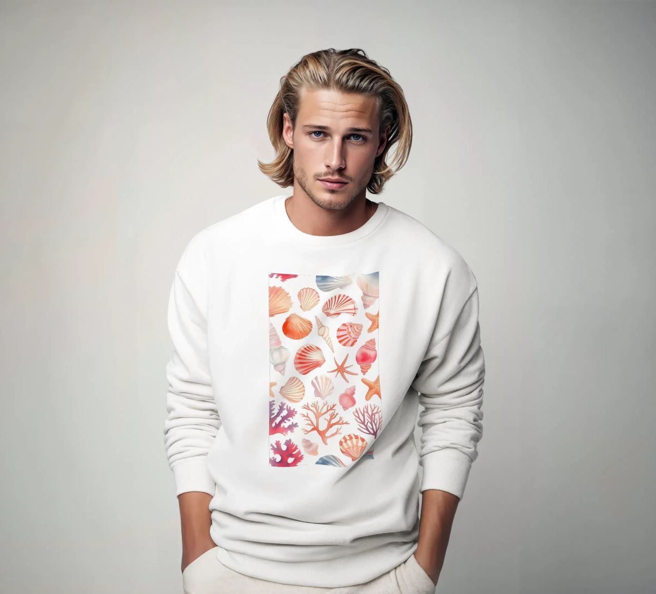 Stampa nautica con conchiglie e coralli - Coastal Vibes felpa da ClubArt