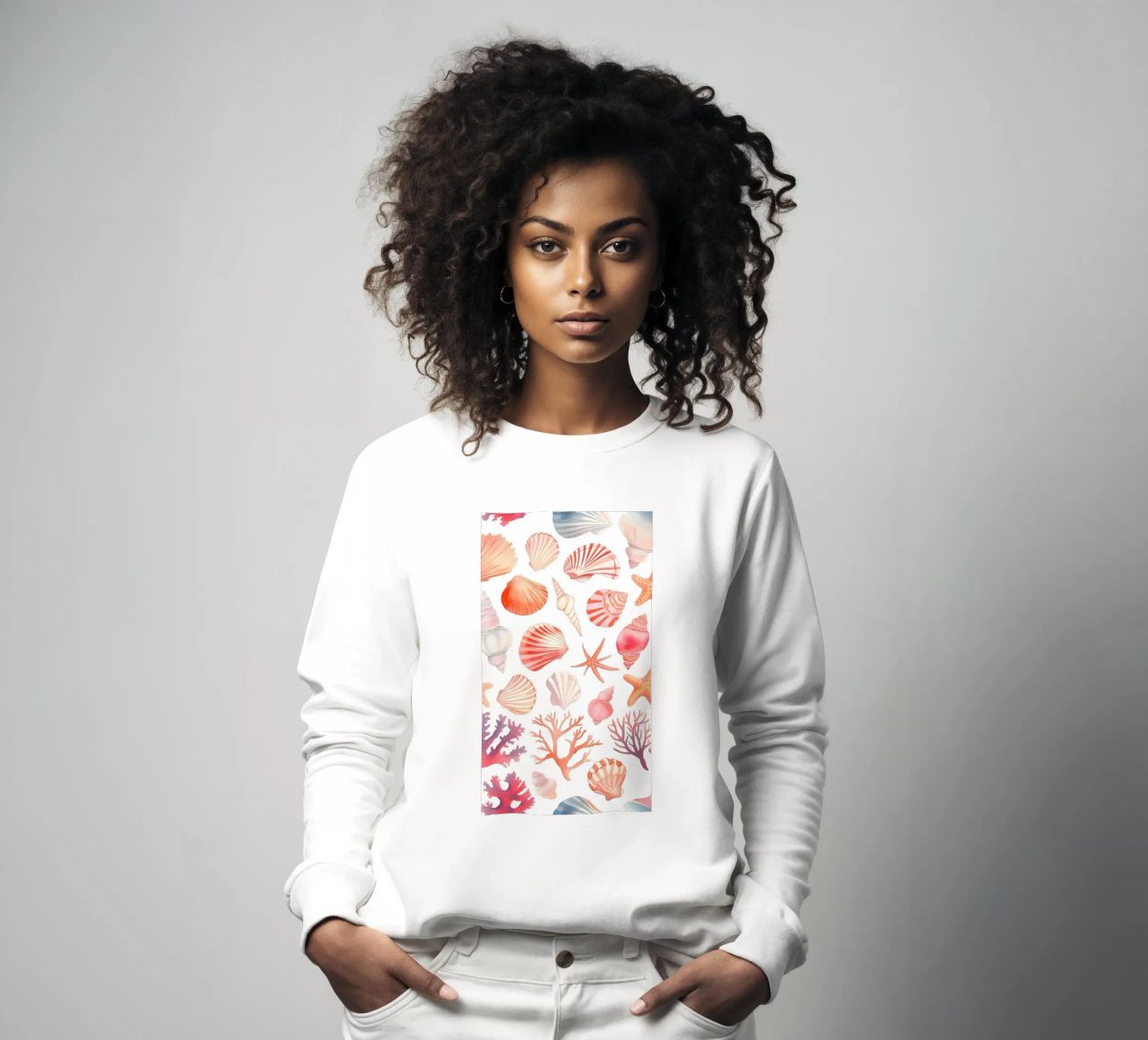 Stampa nautica con conchiglie e coralli - Coastal Vibes felpa da ClubArt