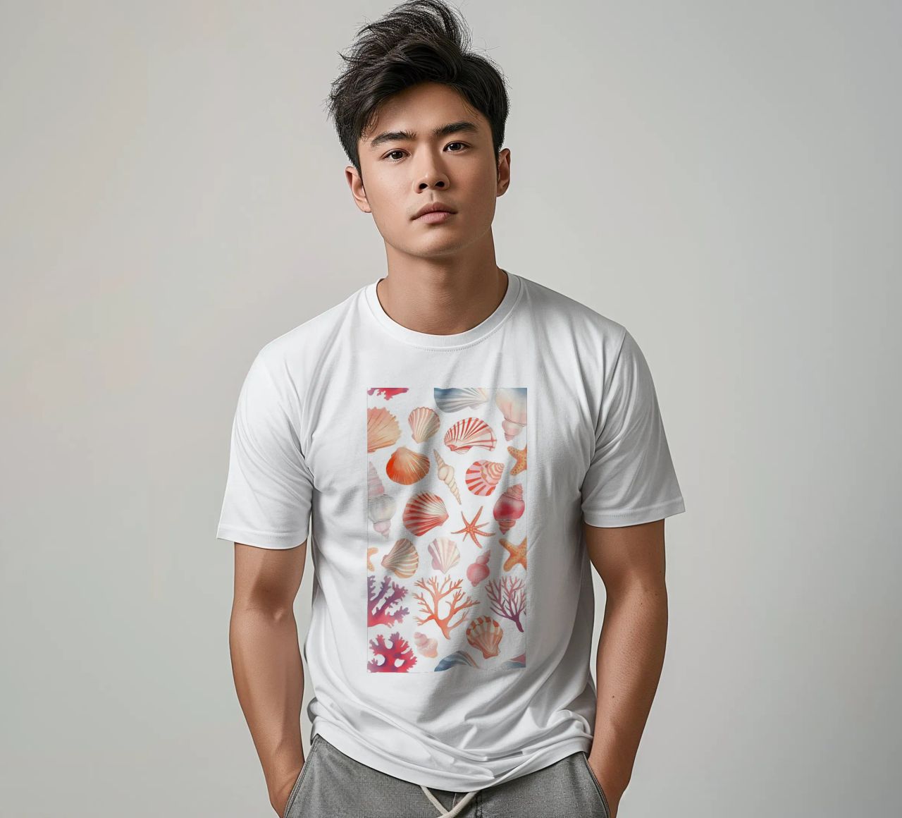 Nautical Seashell & Coral Pattern Print - Coastal Vibes t-shirt by ClubArt