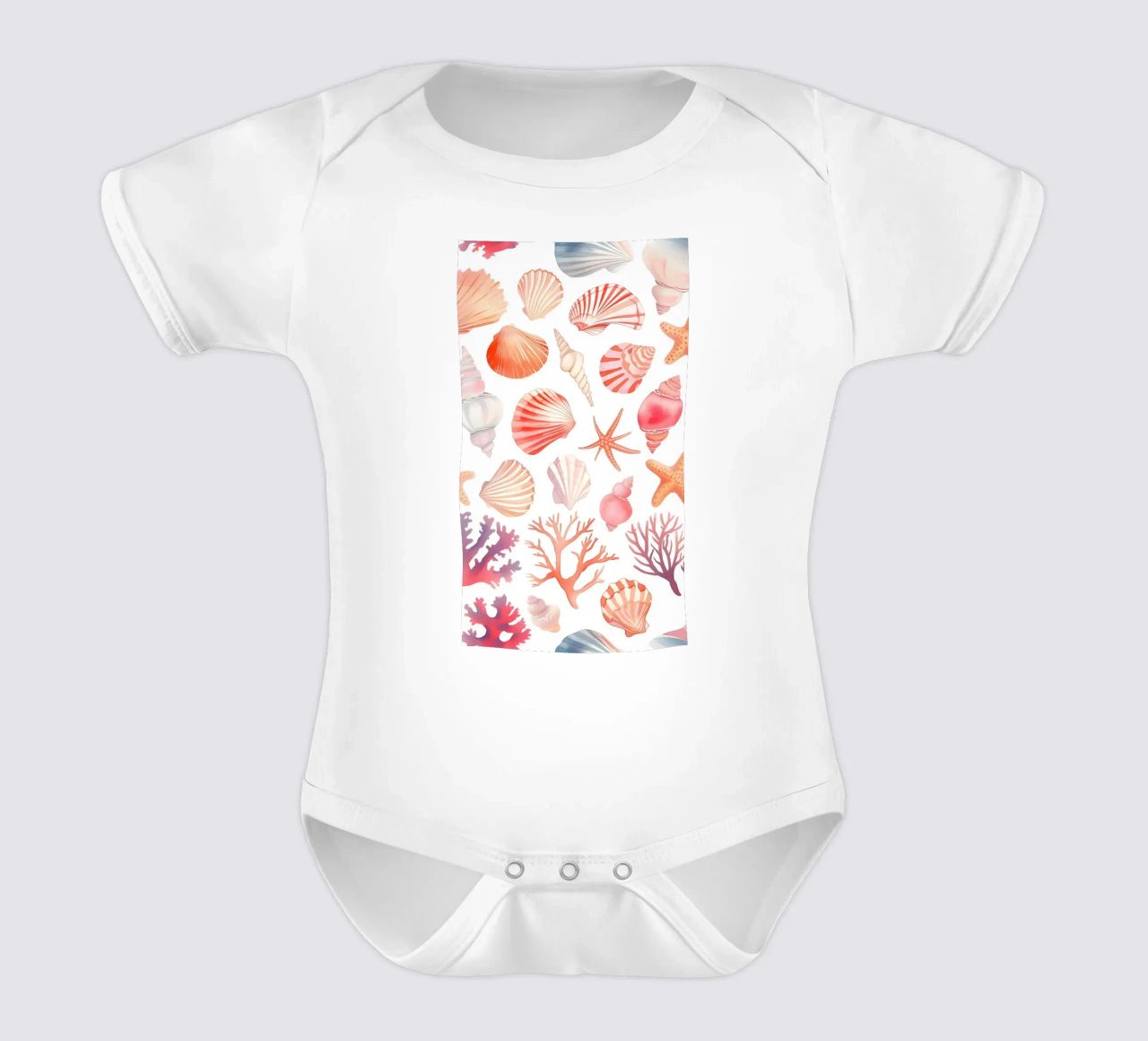 Nautical Seashell & Coral Pattern Print - Coastal Vibes short-sleeve baby romper by ClubArt