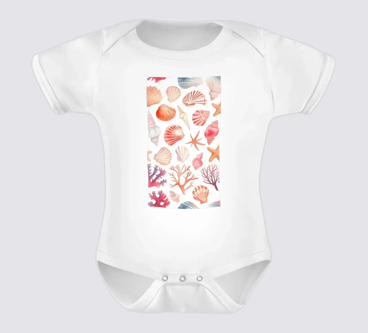 Maritimes Muschel- und Korallenmuster - Coastal Vibes Kurzarm Babybody von ClubArt