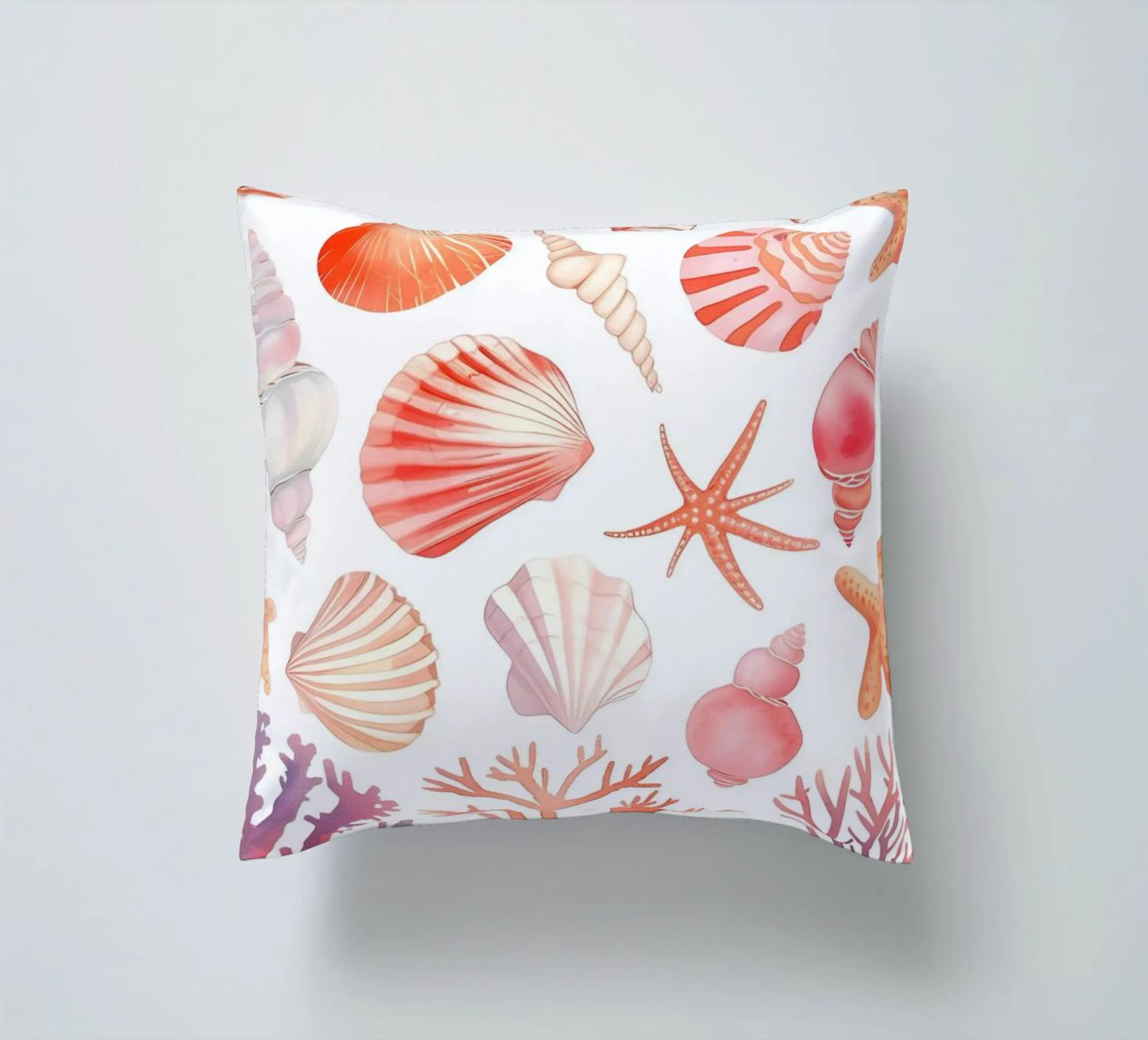 Nautical Seashell & Coral Pattern Print - Coastal Vibes decorative cushion by ClubArt