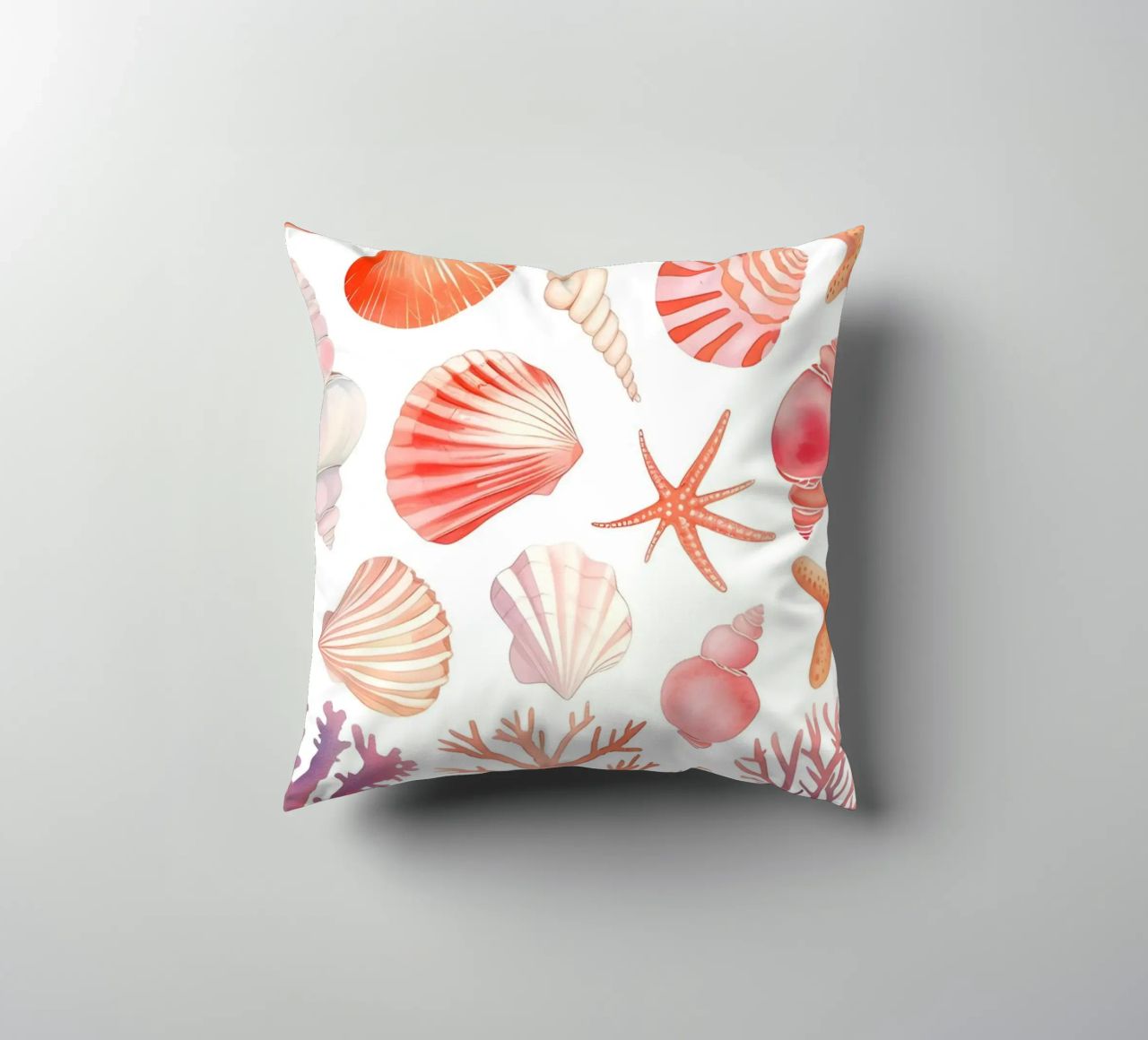 Nautical Seashell & Coral Pattern Print - Coastal Vibes decorative cushion by ClubArt