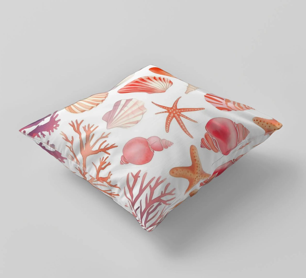 Nautical Seashell & Coral Pattern Print - Coastal Vibes decorative cushion by ClubArt