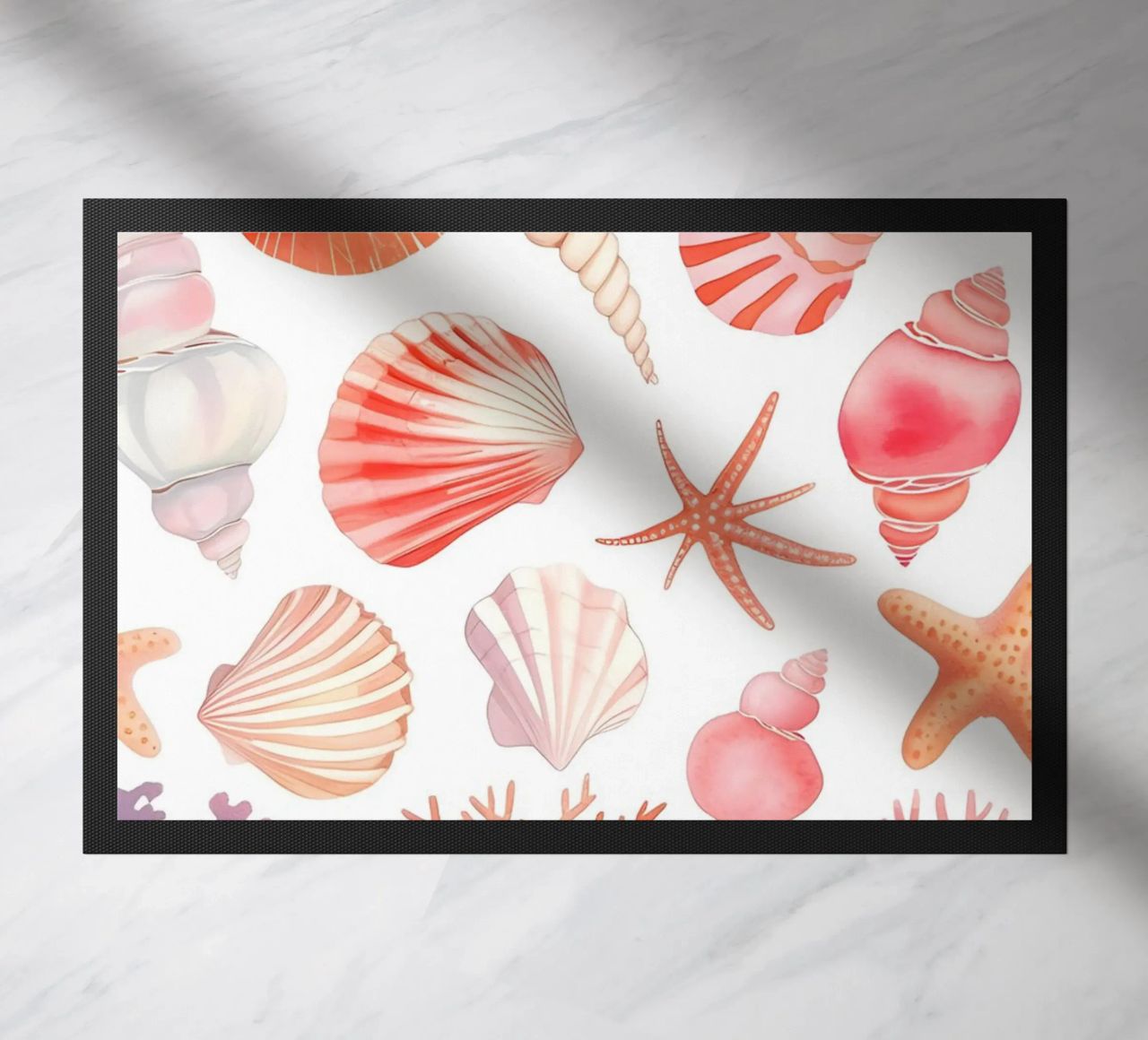 Nautical Seashell & Coral Pattern Print - Coastal Vibes doormat by ClubArt