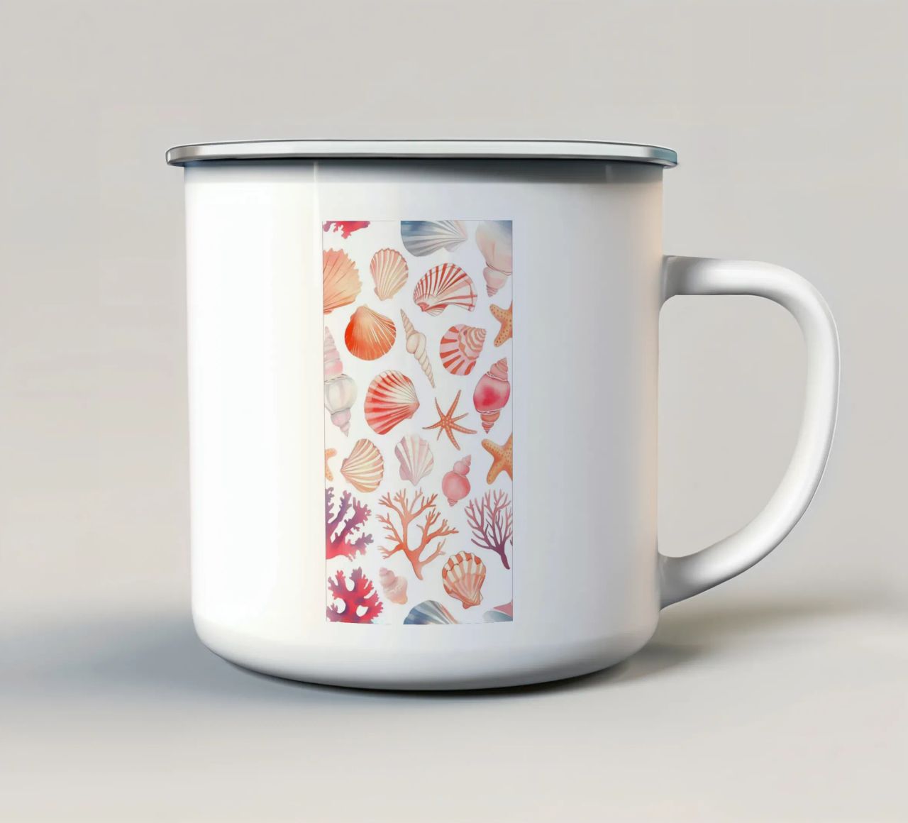 Nautical Seashell & Coral Pattern Print - Coastal Vibes enamel mug by ClubArt