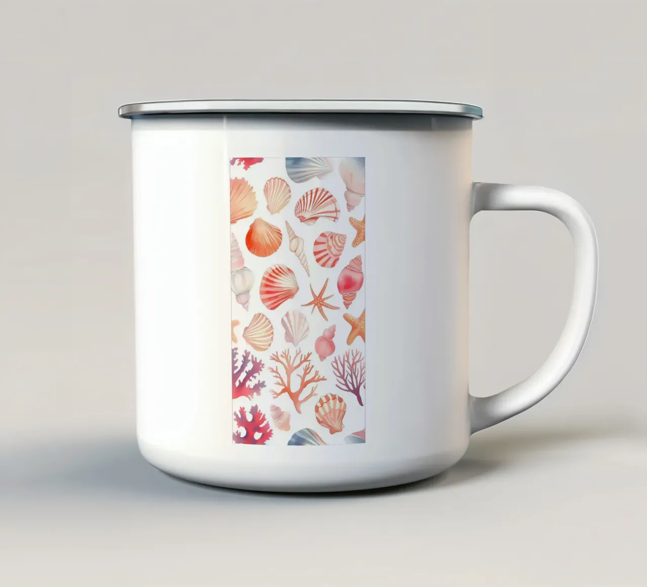 Nautische schelp- en koraalpatroonprint - Coastal Vibes emaille mok van ClubArt