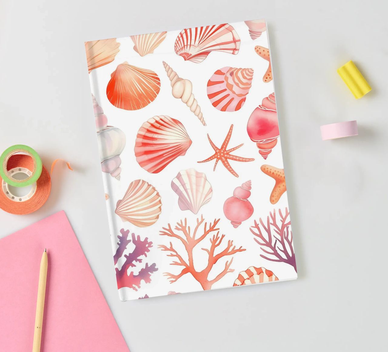 Nautical Seashell & Coral Pattern Print - Coastal Vibes notebook by ClubArt