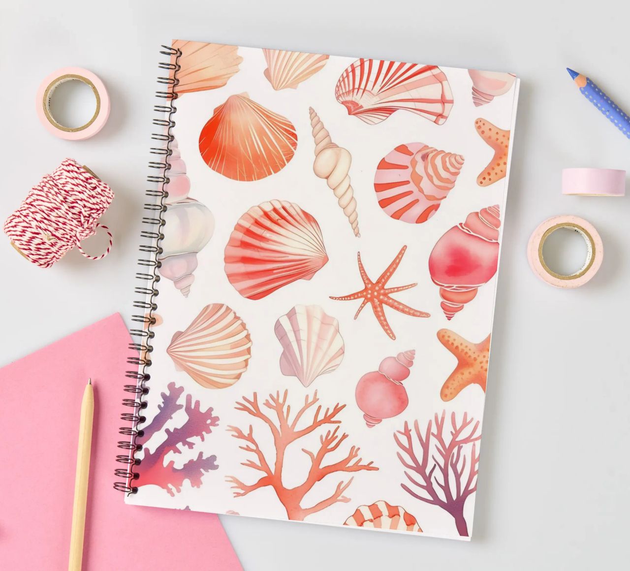 Nautical Seashell & Coral Pattern Print - Coastal Vibes spiral notebook by ClubArt