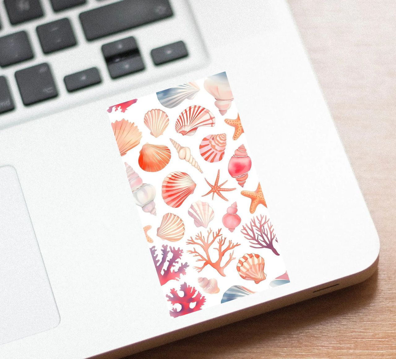 Nautical Seashell & Coral Pattern Print - Coastal Vibes sticker by ClubArt