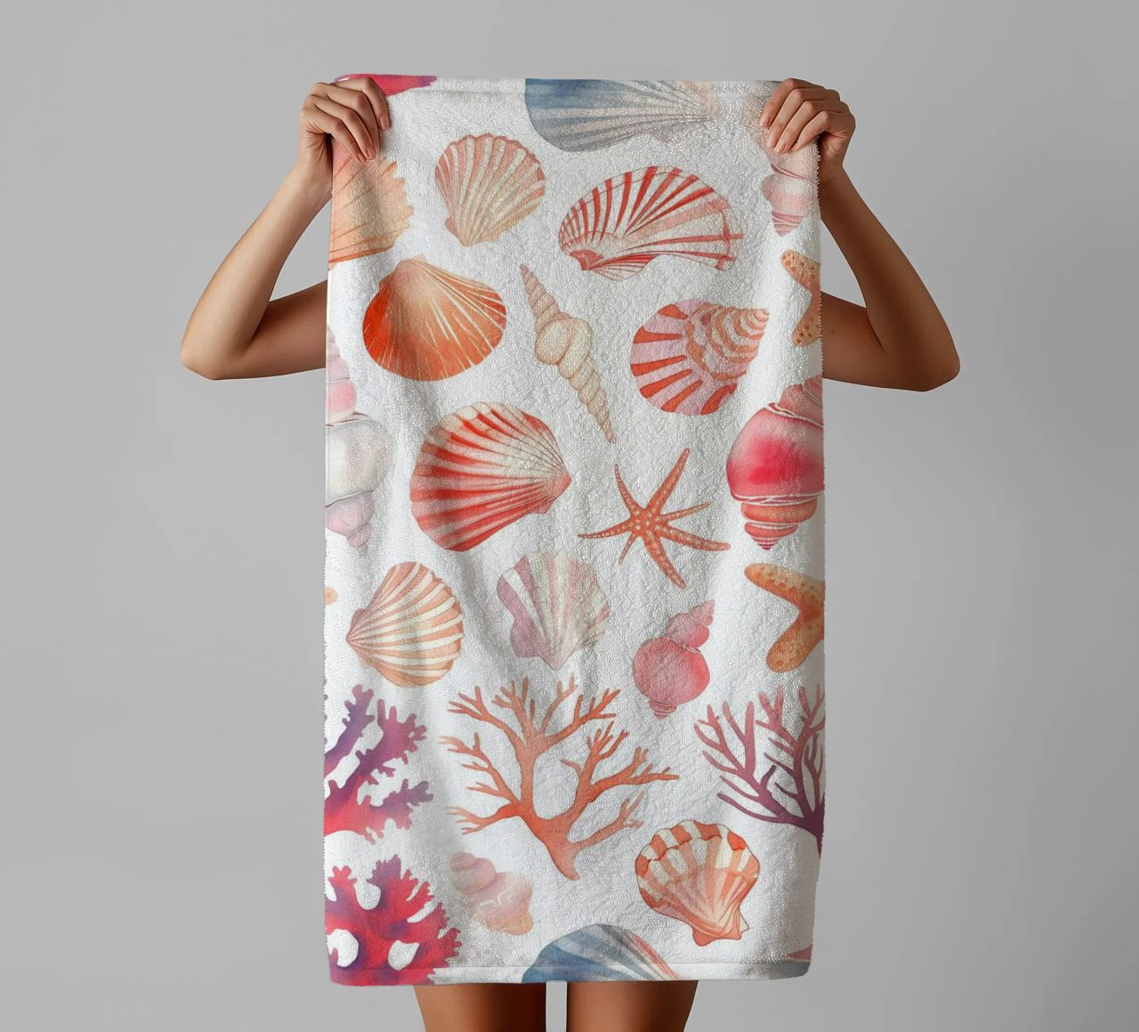 Nautical Seashell & Coral Pattern Print - Coastal Vibes towel by ClubArt