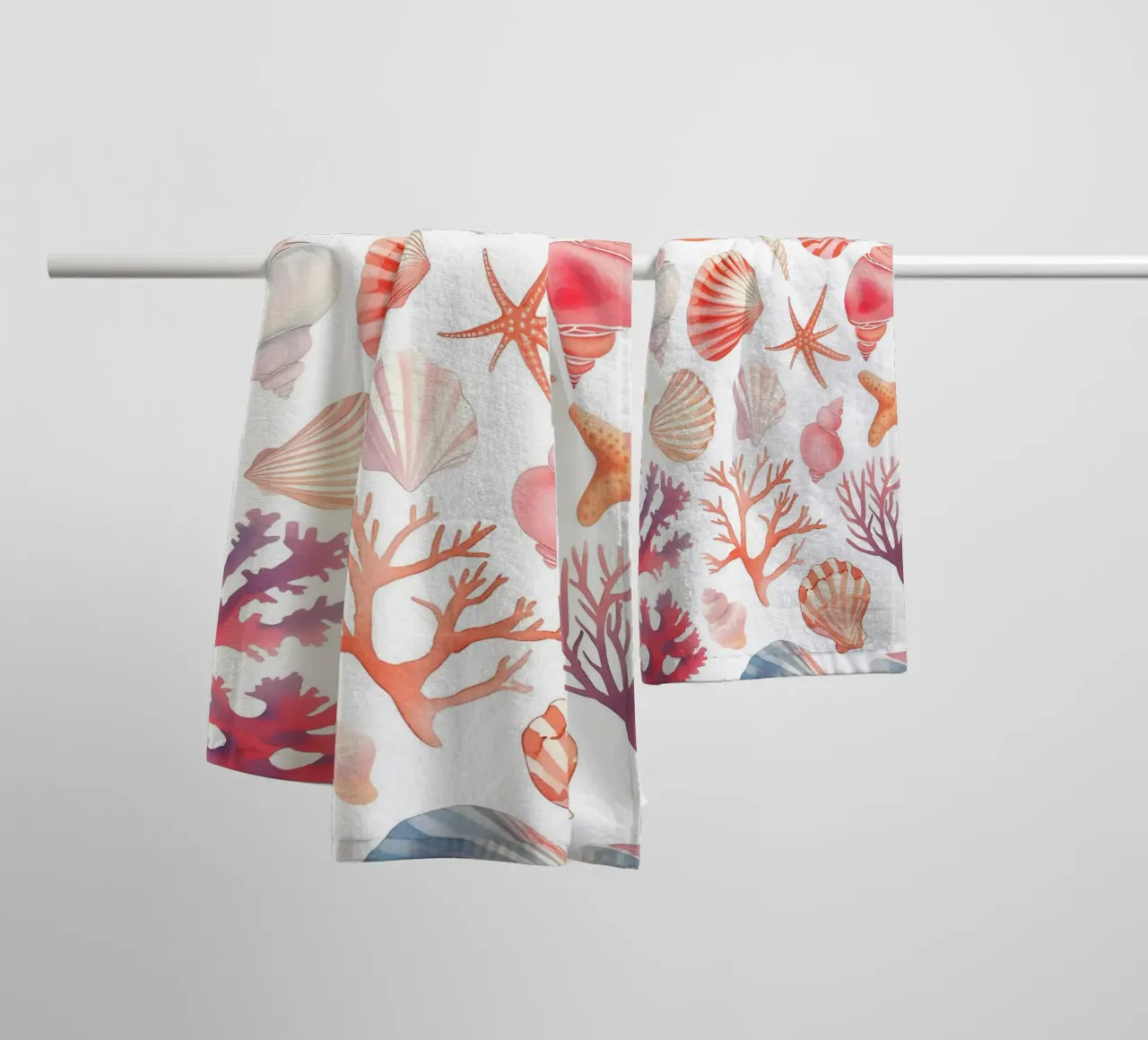 Nautical Seashell & Coral Pattern Print - Coastal Vibes towel by ClubArt