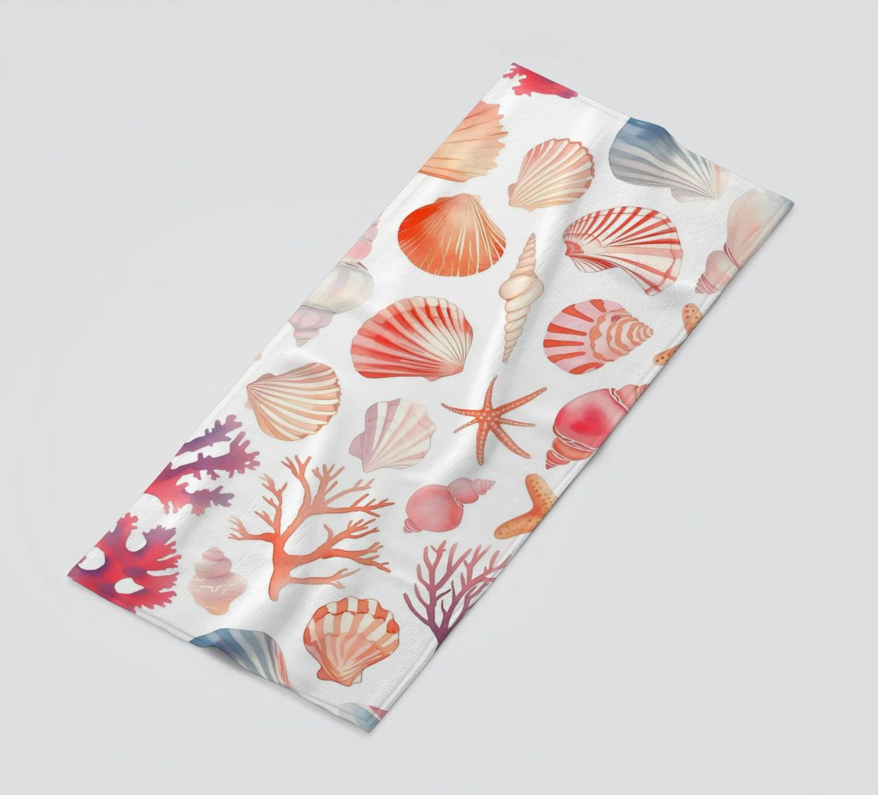 Nautical Seashell & Coral Pattern Print - Coastal Vibes beach towel by ClubArt