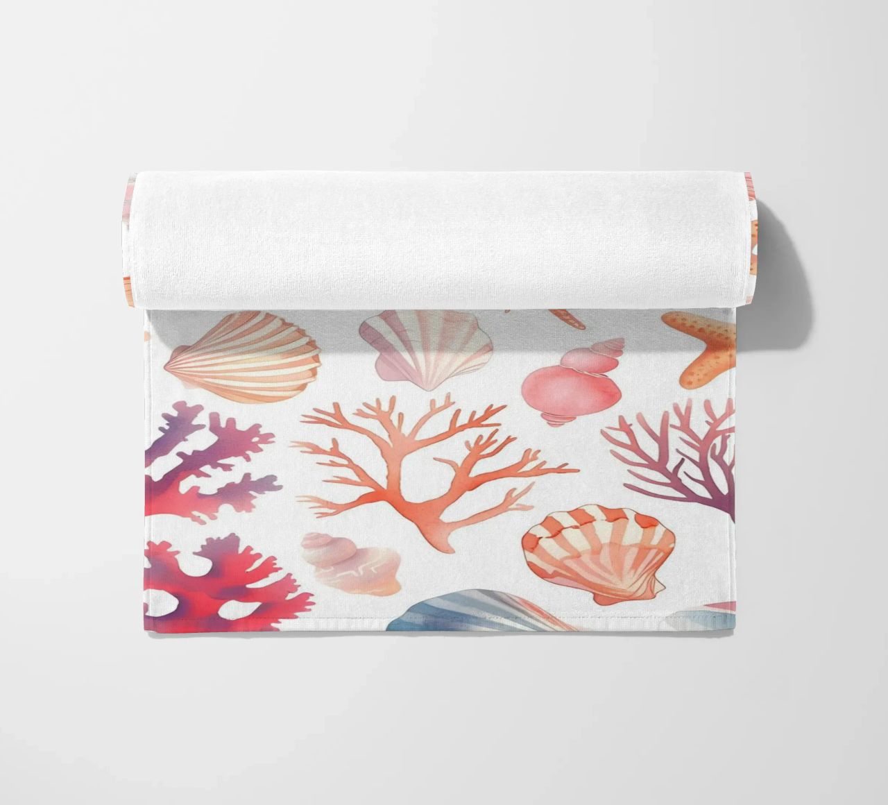 Nautical Seashell & Coral Pattern Print - Coastal Vibes beach towel by ClubArt