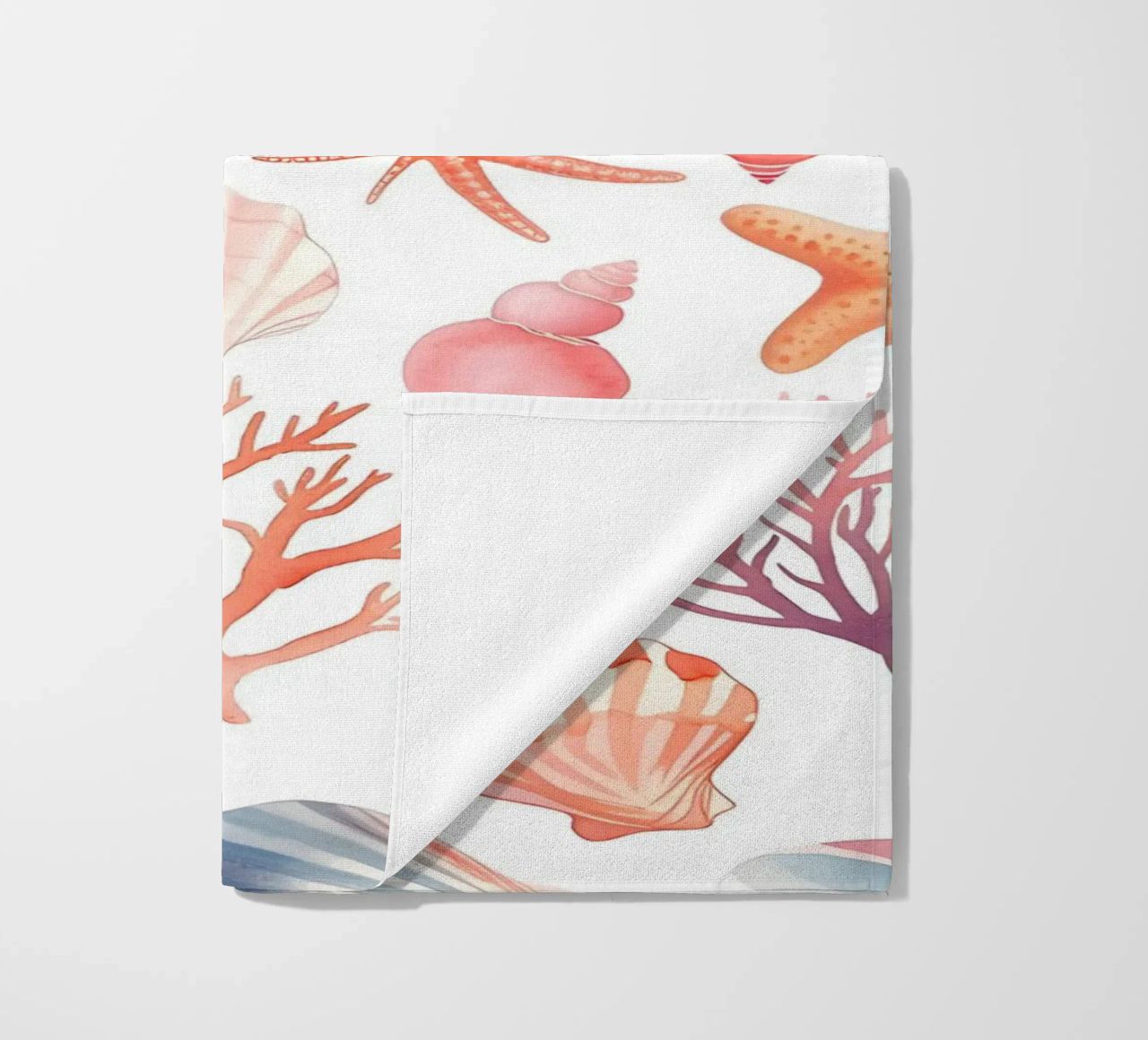 Nautical Seashell & Coral Pattern Print - Coastal Vibes beach towel by ClubArt