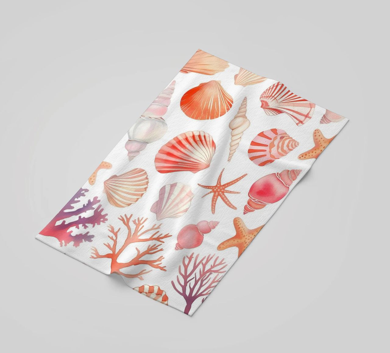 Nautical Seashell & Coral Pattern Print - Coastal Vibes beach towel by ClubArt