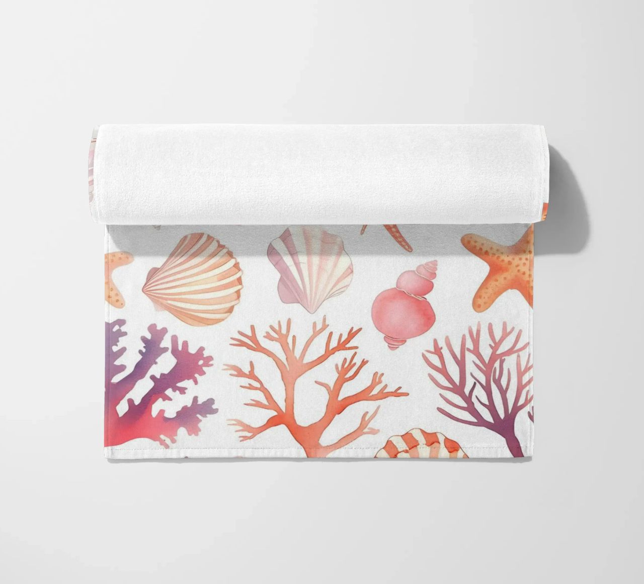 Nautical Seashell & Coral Pattern Print - Coastal Vibes beach towel by ClubArt