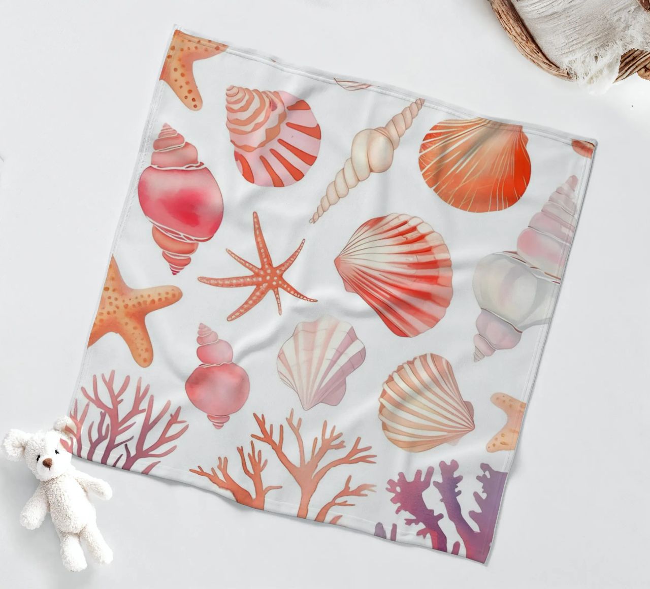 Nautical Seashell & Coral Pattern Print - Coastal Vibes fleece blanket by ClubArt
