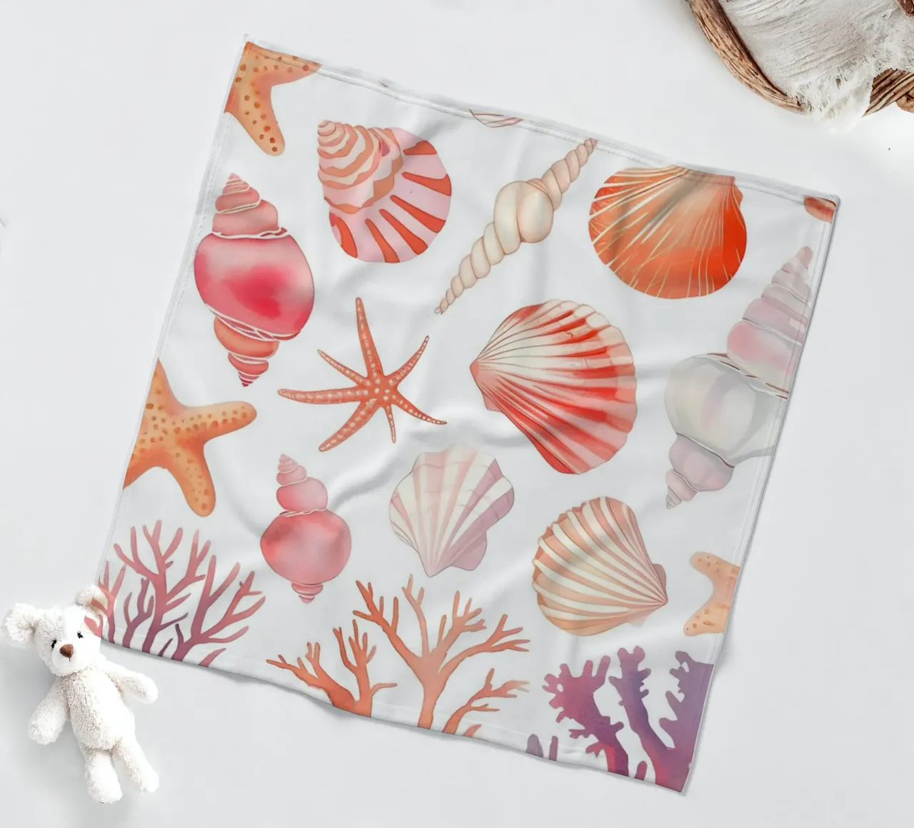 Nautical Seashell & Coral Pattern Print - Coastal Vibes fleece blanket by ClubArt