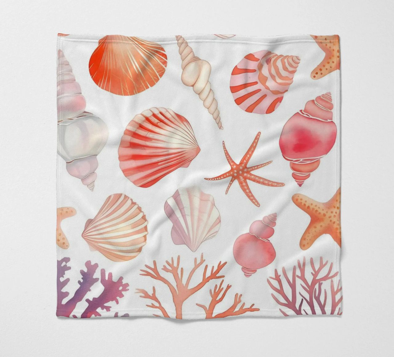 Nautical Seashell & Coral Pattern Print - Coastal Vibes fleece blanket by ClubArt