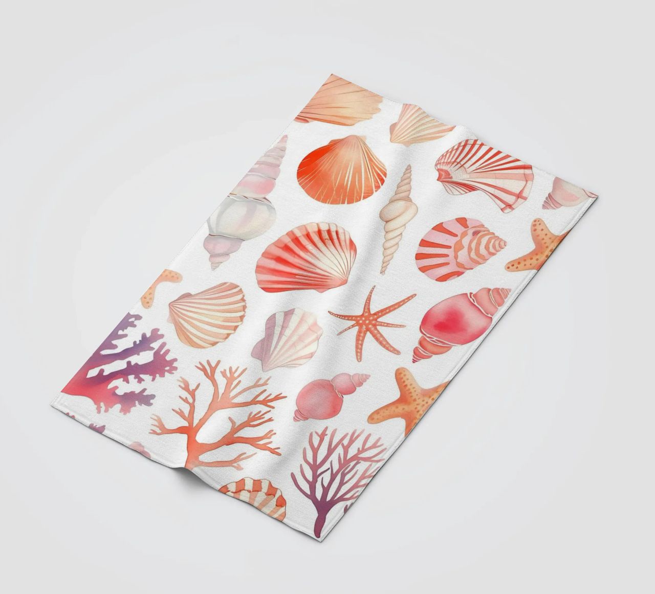Nautical Seashell & Coral Pattern Print - Coastal Vibes fleece blanket by ClubArt