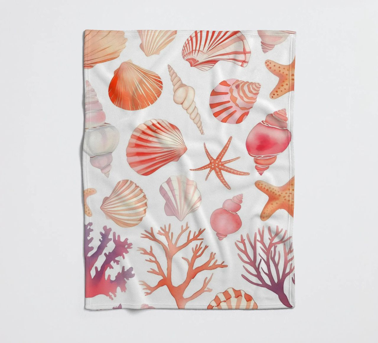 Nautical Seashell & Coral Pattern Print - Coastal Vibes fleece blanket by ClubArt
