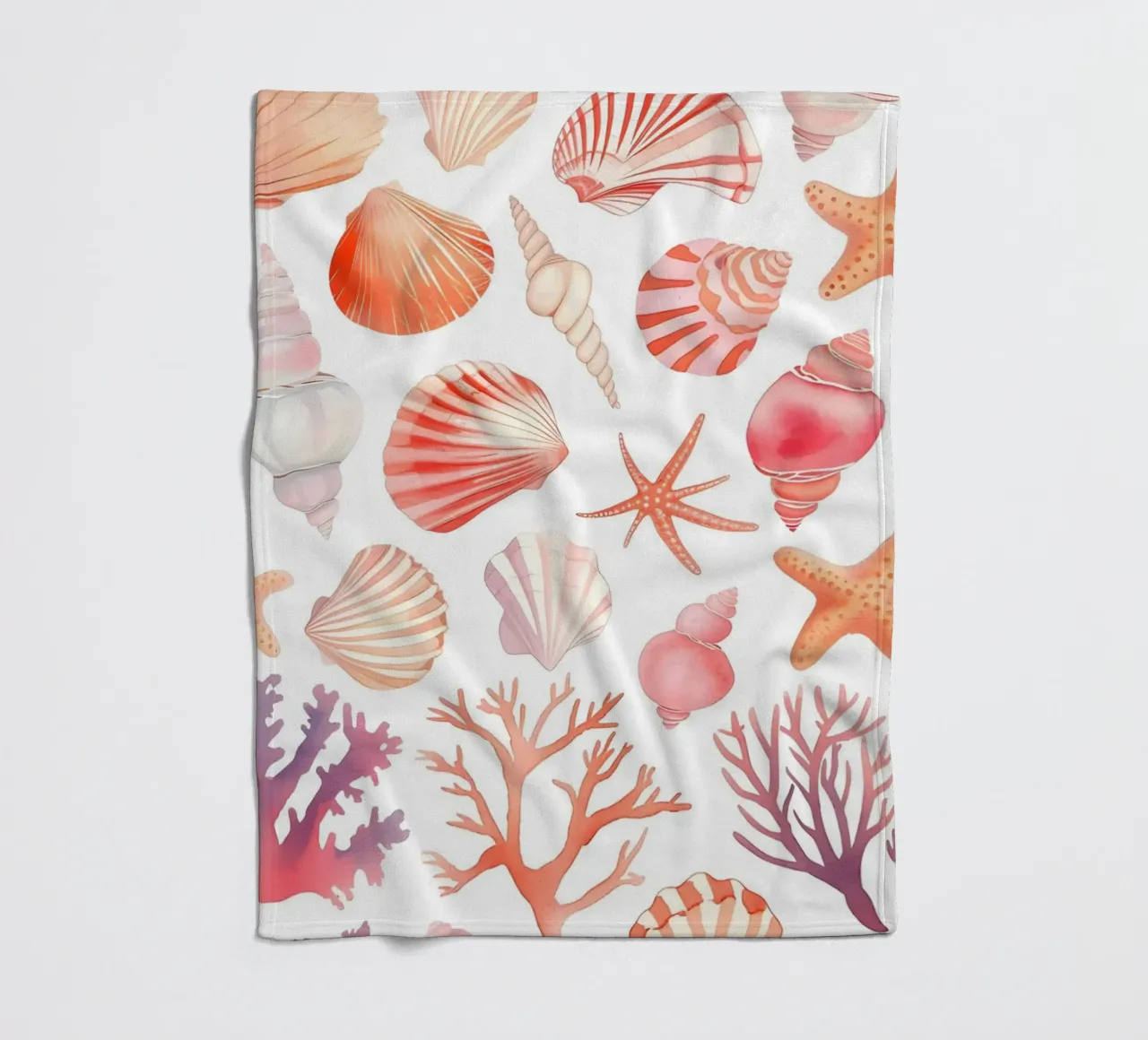 Nautical Seashell & Coral Pattern Print - Coastal Vibes fleece blanket by ClubArt