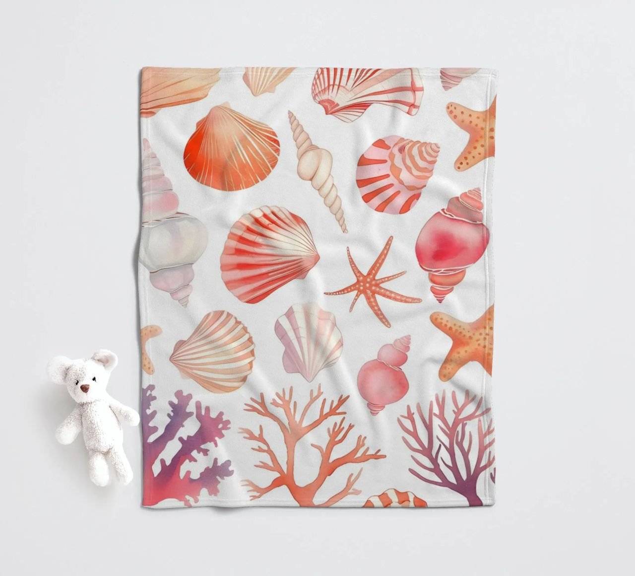 Nautical Seashell & Coral Pattern Print - Coastal Vibes fleece blanket by ClubArt