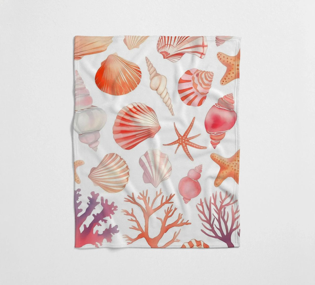 Nautical Seashell & Coral Pattern Print - Coastal Vibes fleece blanket by ClubArt
