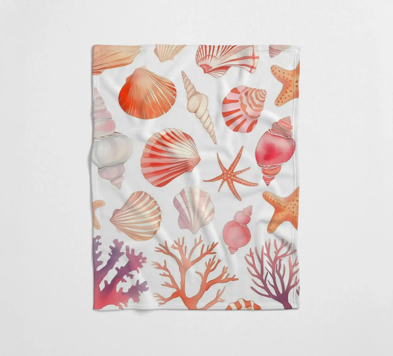 Nautical Seashell & Coral Pattern Print - Coastal Vibes fleece blanket by ClubArt