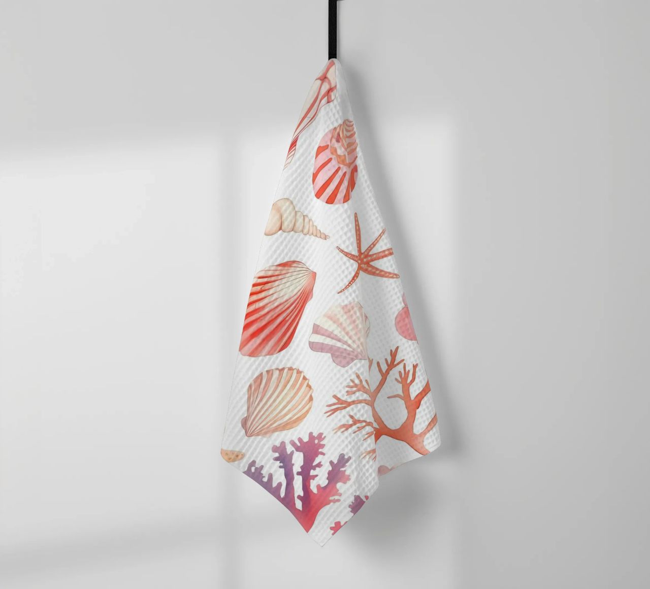 Nautical Seashell & Coral Pattern Print - Coastal Vibes tea towel by ClubArt